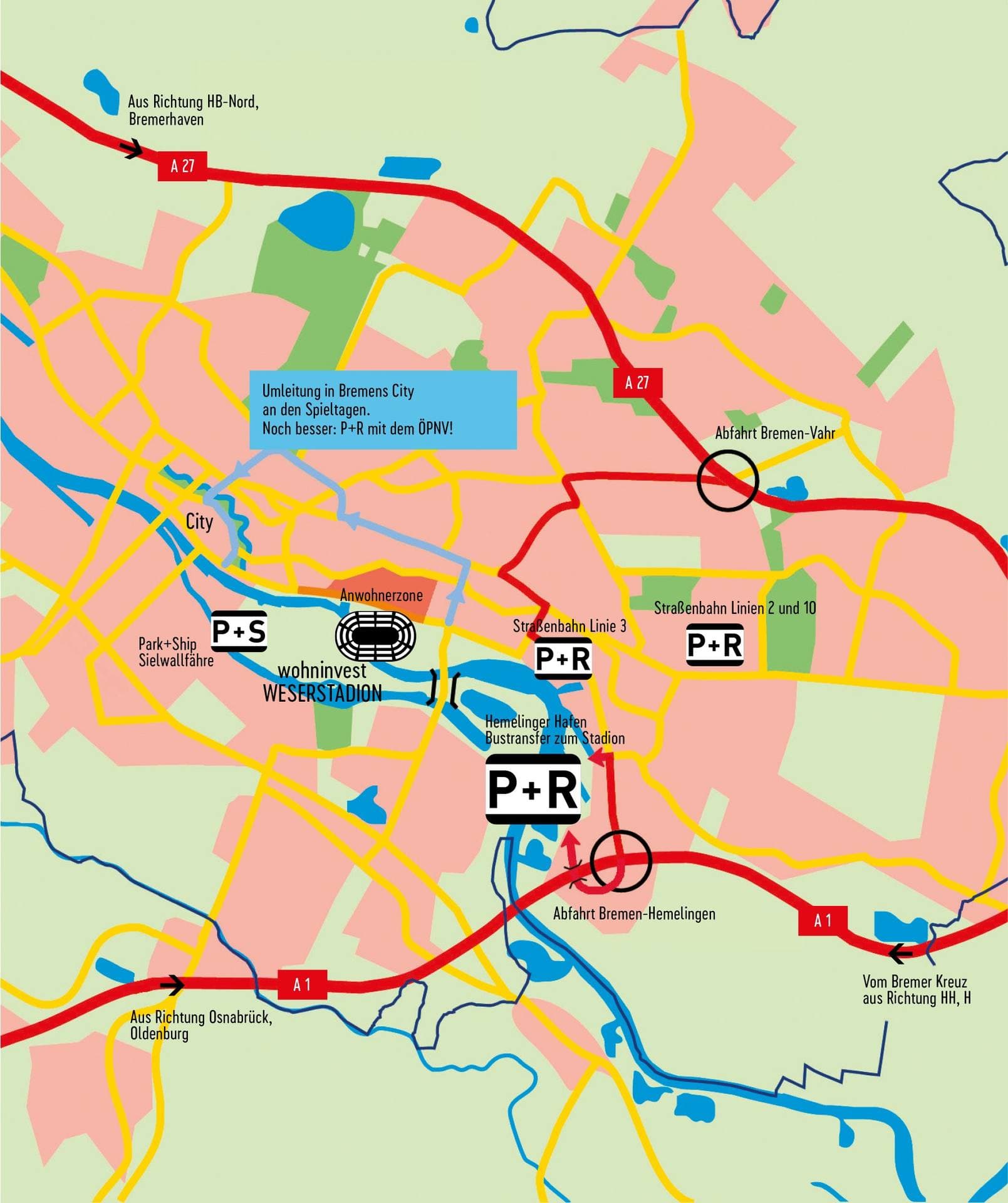 Weserstadion / Werder Bremen home matches: Park + Ride at the Hotel NordRaum (1 km away)